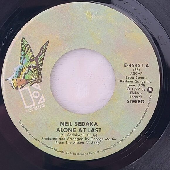 Elektra Records Other - Neil Sedaka  Alone At Last / Sleazy Love Electra E-45421 45 RPM 7" Vinyl 1977